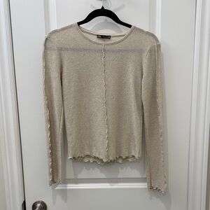 Zara Semi-sheer Beige Long Sleeve Top